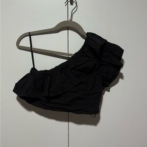 SHEIN Black One-Shoulder Ruffle Blouse
